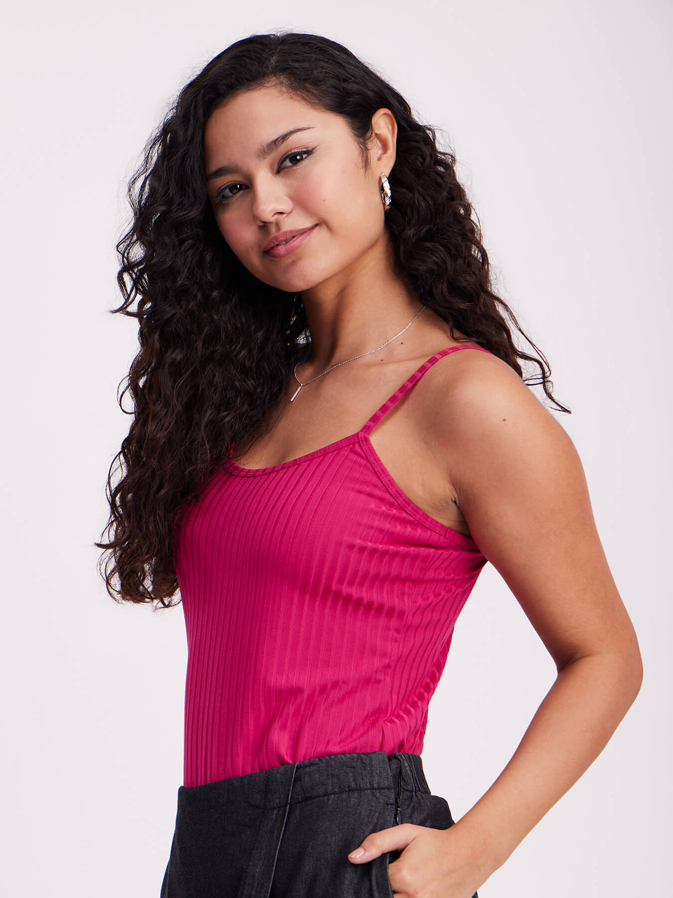 Rib Knit Cami Top - Fuchsia