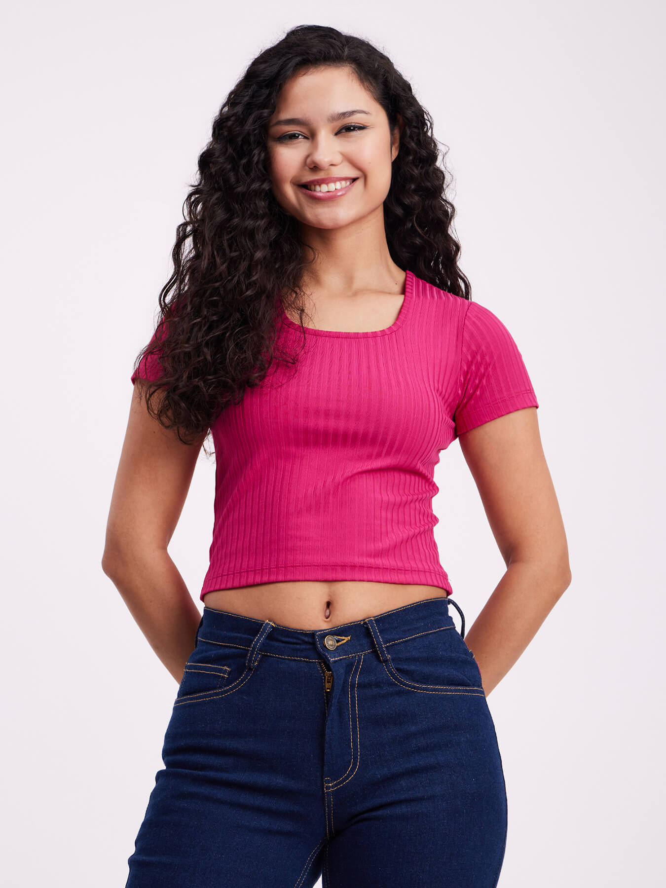 Rib Knit Crop Top - Fuchsia