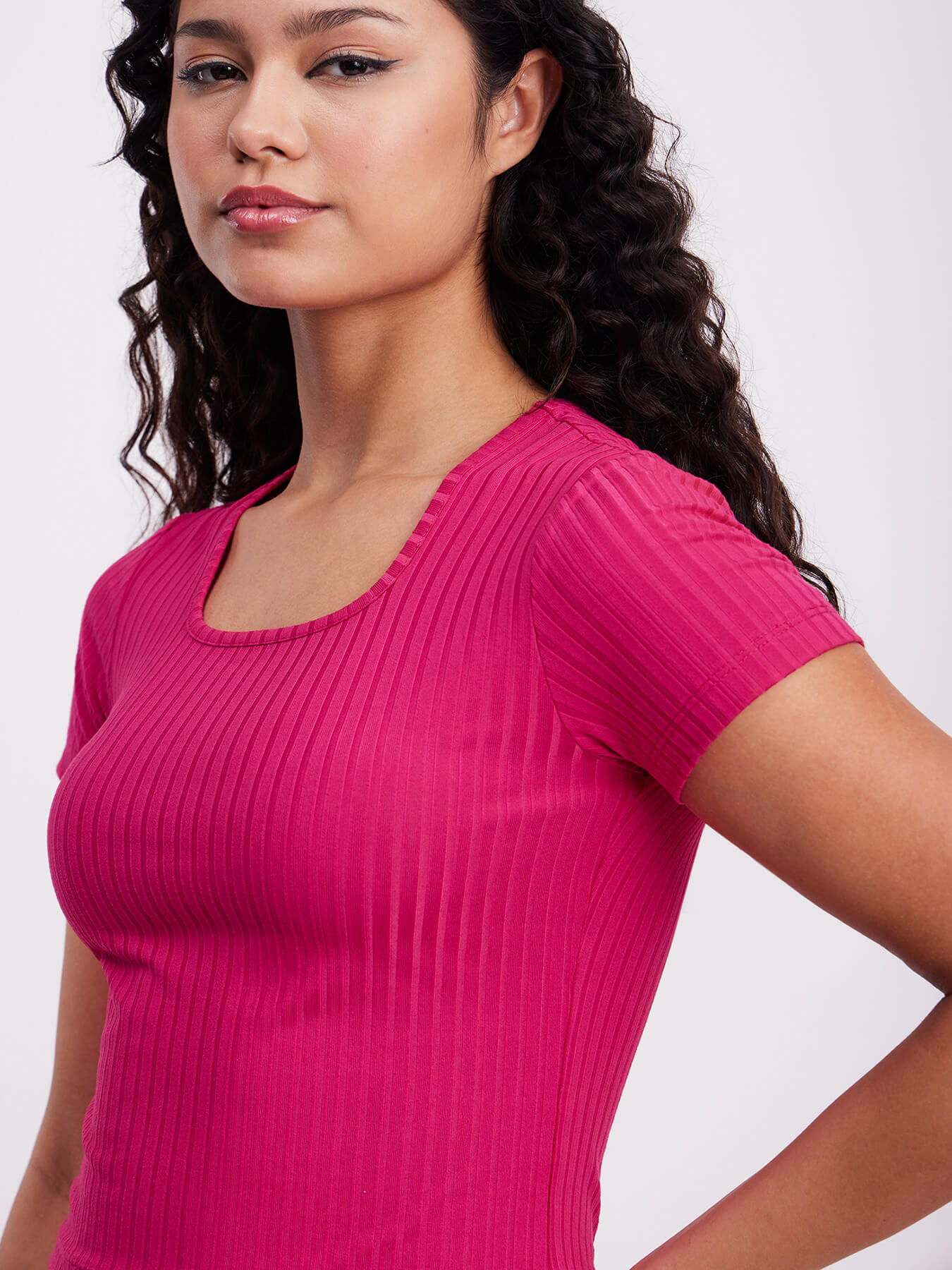Rib Knit Crop Top - Fuchsia