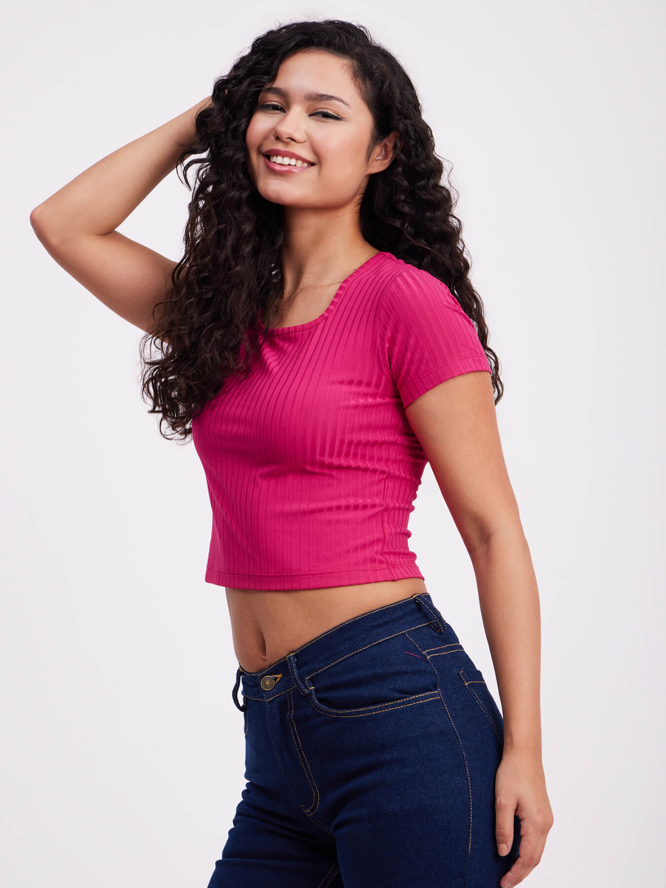 Rib Knit Crop Top - Fuchsia