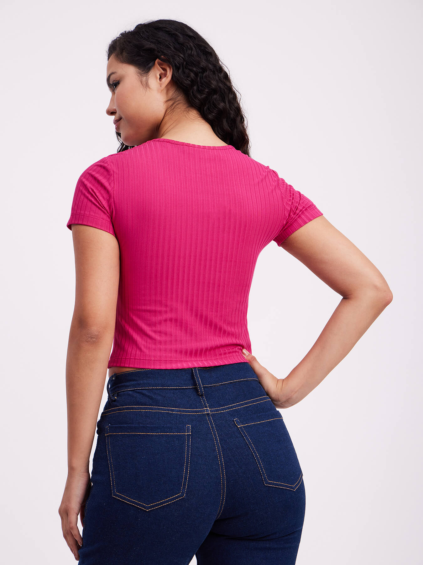 Rib Knit Crop Top - Fuchsia