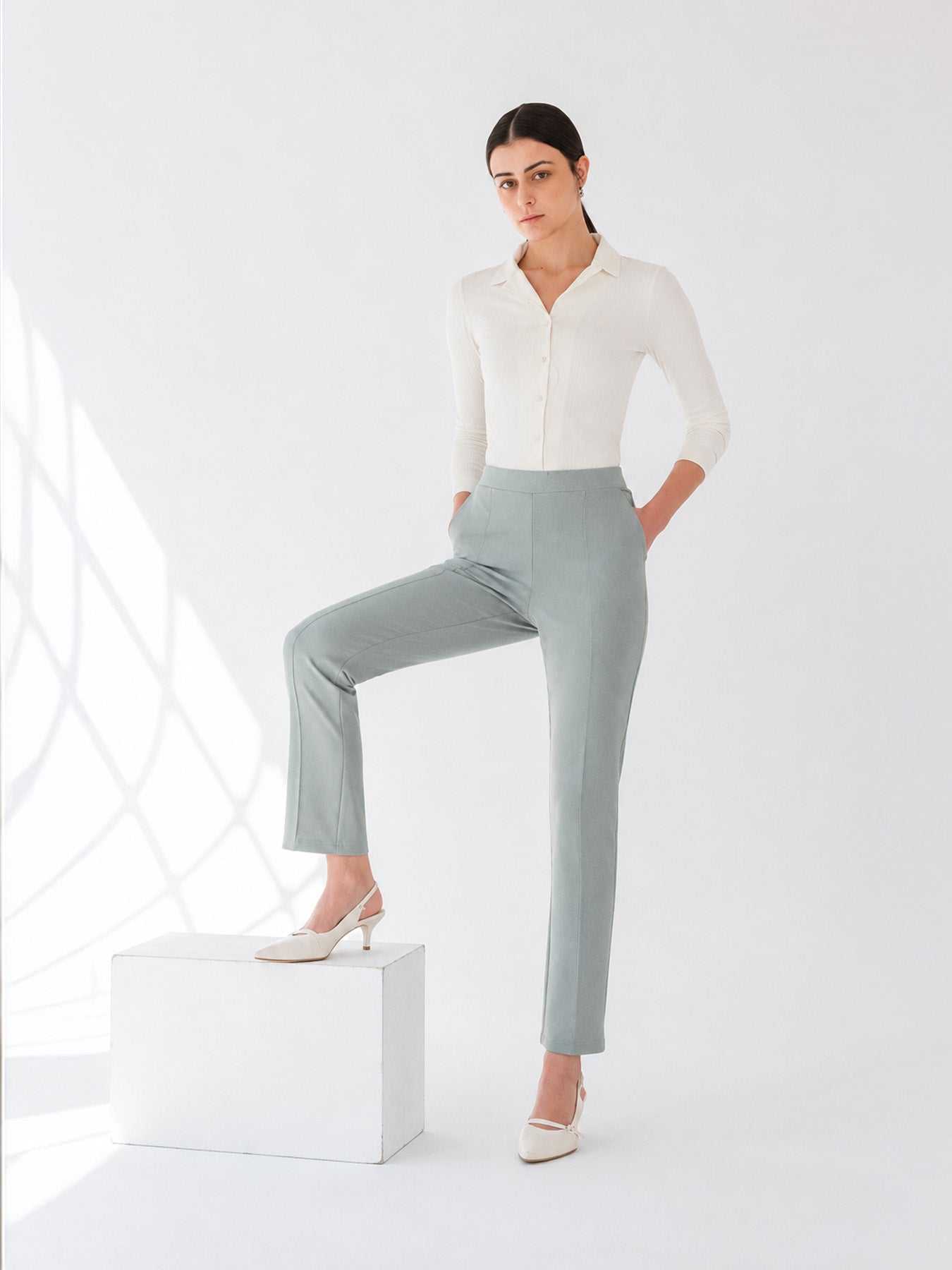 LivIn Straight Fit Cropped Pants - Grey