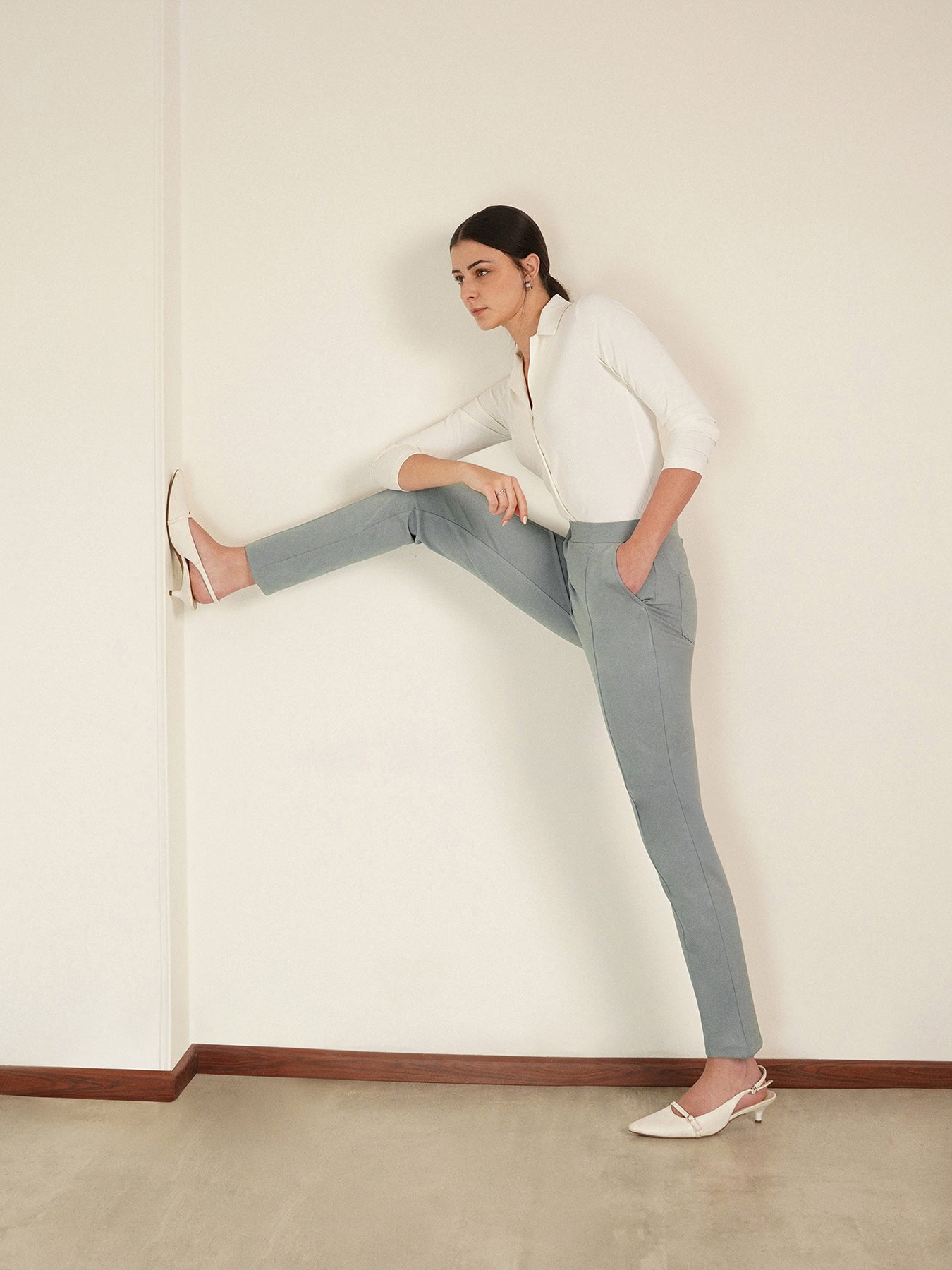 LivIn Straight Fit Cropped Pants - Grey