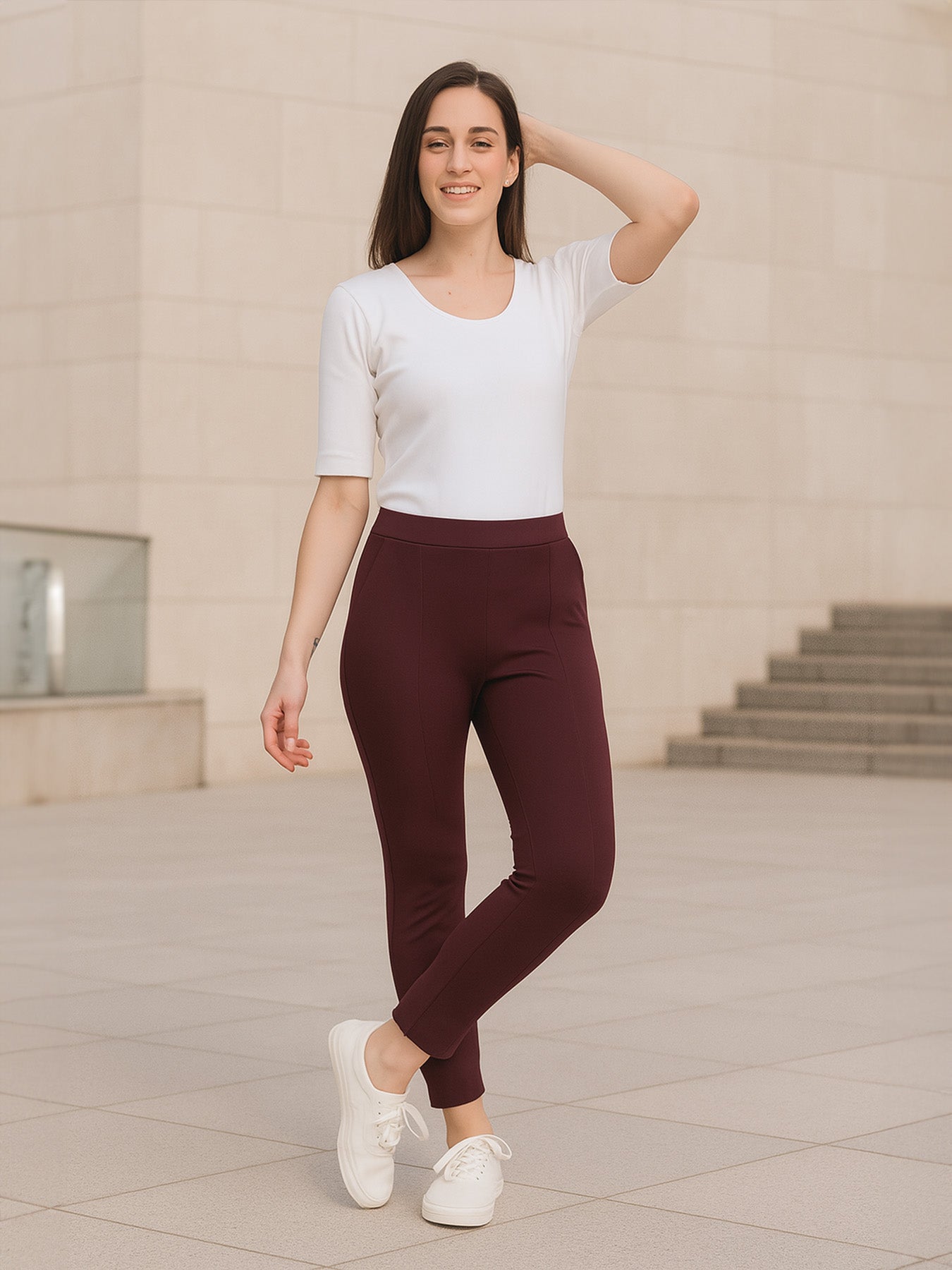 LivIn Straight Fit Cropped Pants - Maroon