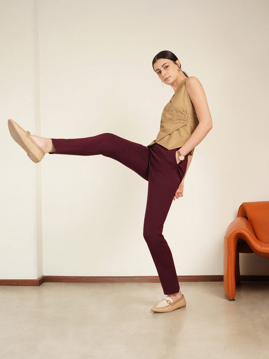 LivIn Straight Fit Cropped Pants - Maroon