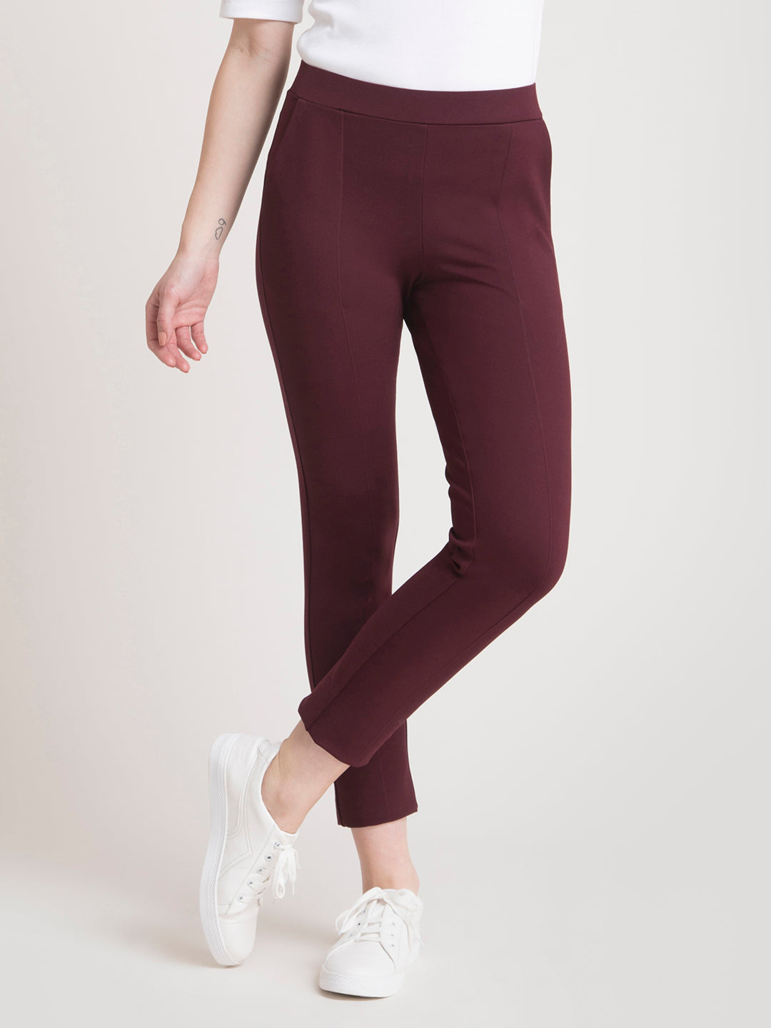 LivIn Straight Fit Cropped Pants - Maroon