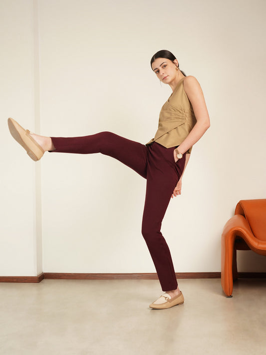 LivIn Straight Fit Cropped Pants - Maroon