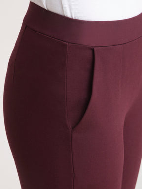 LivIn Straight Fit Cropped Pants - Maroon