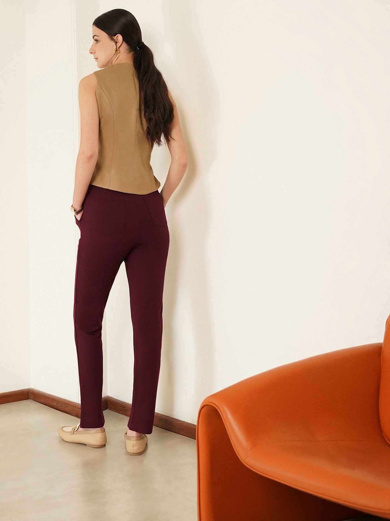 LivIn Straight Fit Cropped Pants - Maroon