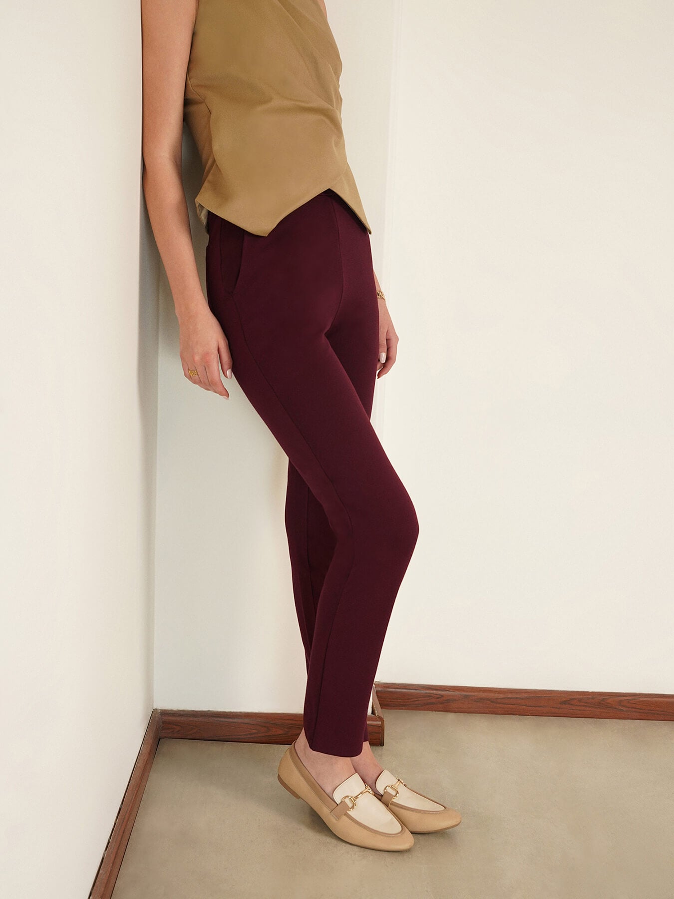 LivIn Straight Fit Cropped Pants - Maroon