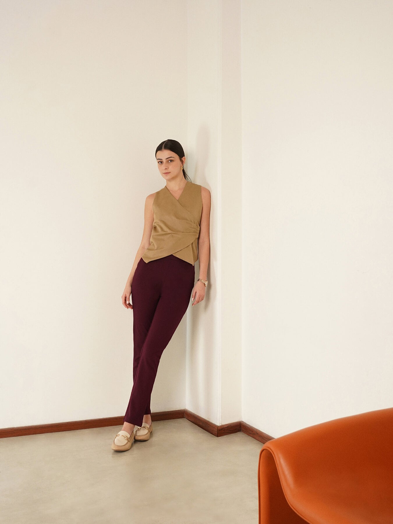 LivIn Straight Fit Cropped Pants - Maroon