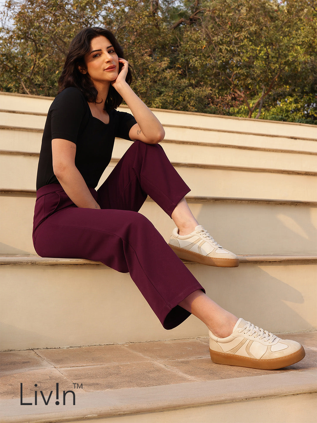 LivIn Wide Leg Pants - Maroon