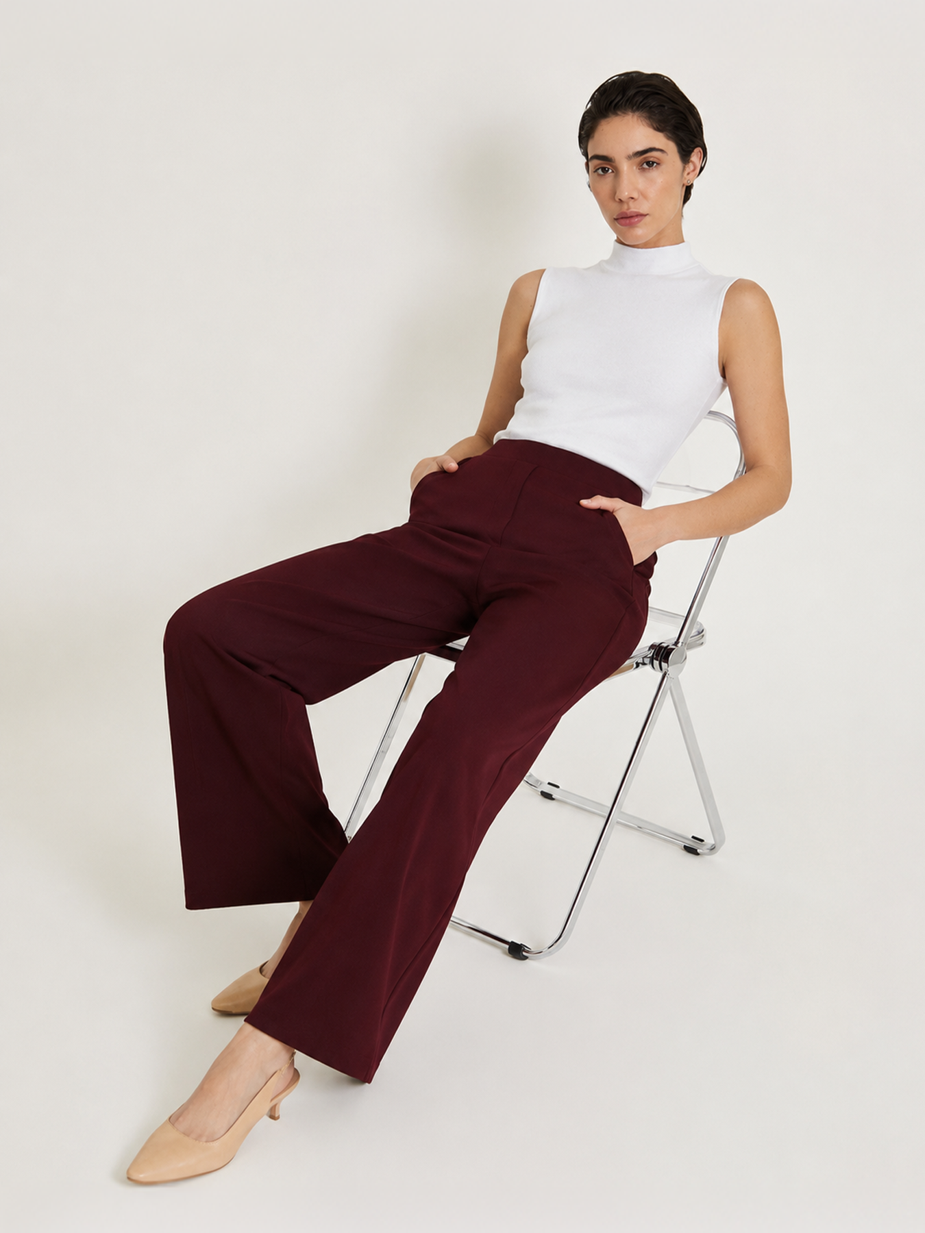 LivIn Wide Leg Pants - Maroon