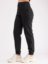 High Rise Cotton Trackpants - Black