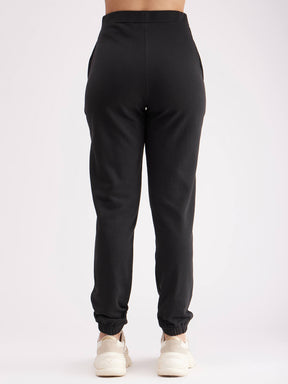 High Rise Cotton Trackpants - Black