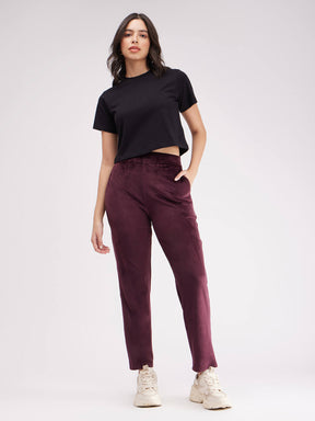 High Rise Fleece Trackpants - Maroon