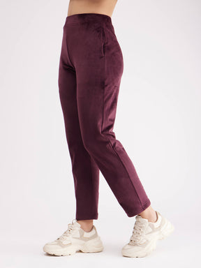 High Rise Fleece Trackpants - Maroon