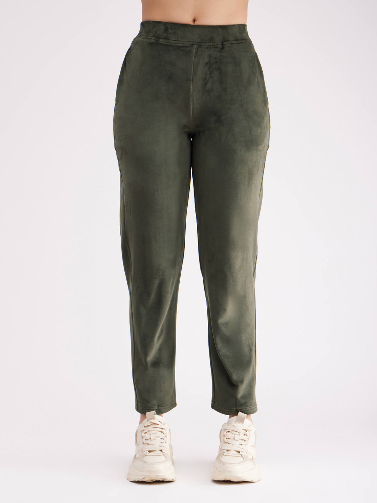 High Rise Fleece Trackpants - Olive