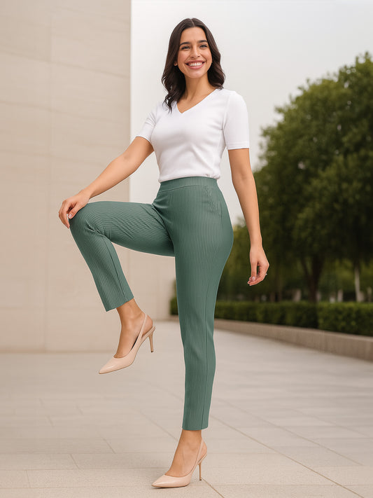 LivIn Striped Straight Pants - Sap Green