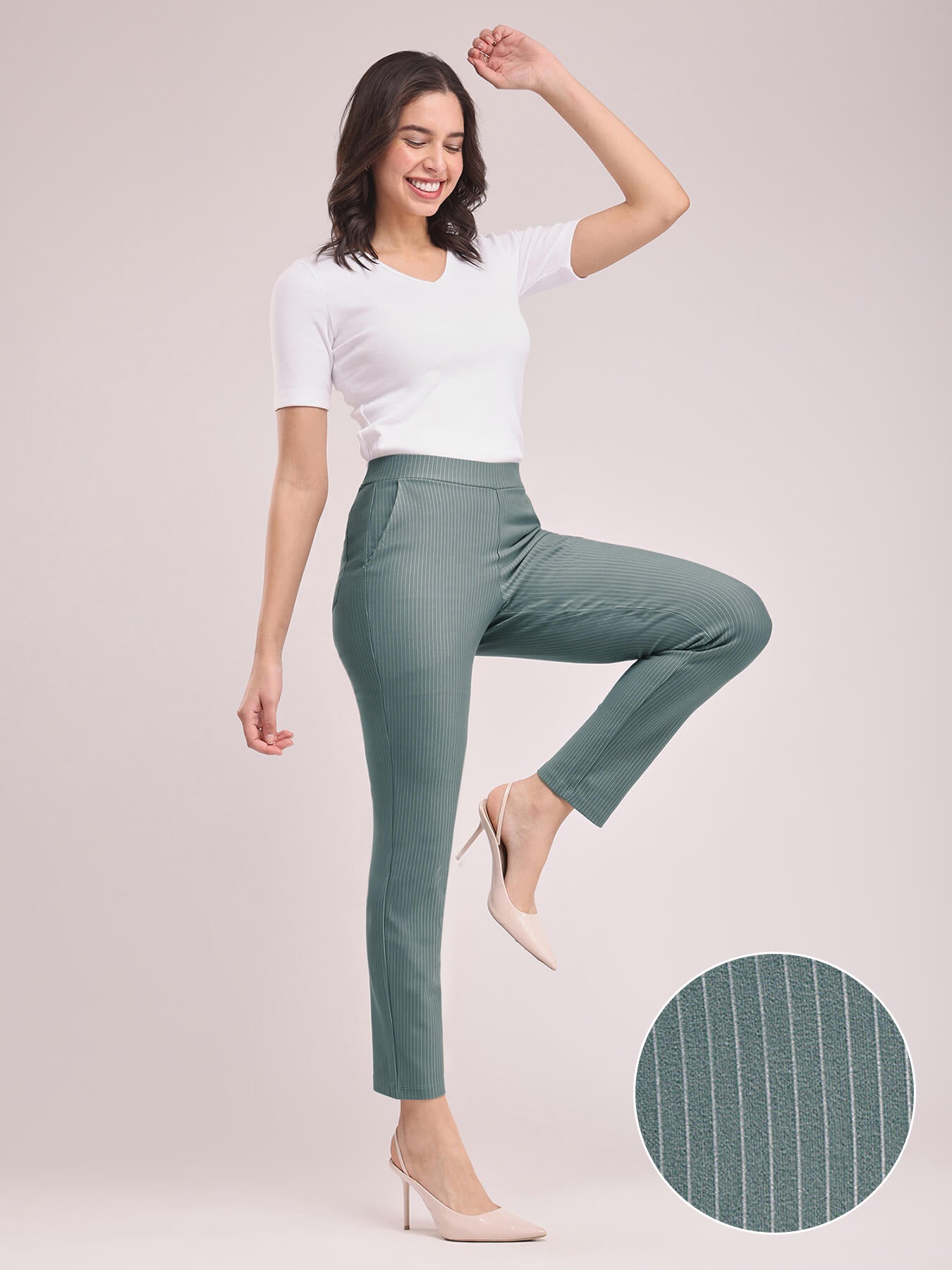 LivIn Striped Straight Pants - Sap Green