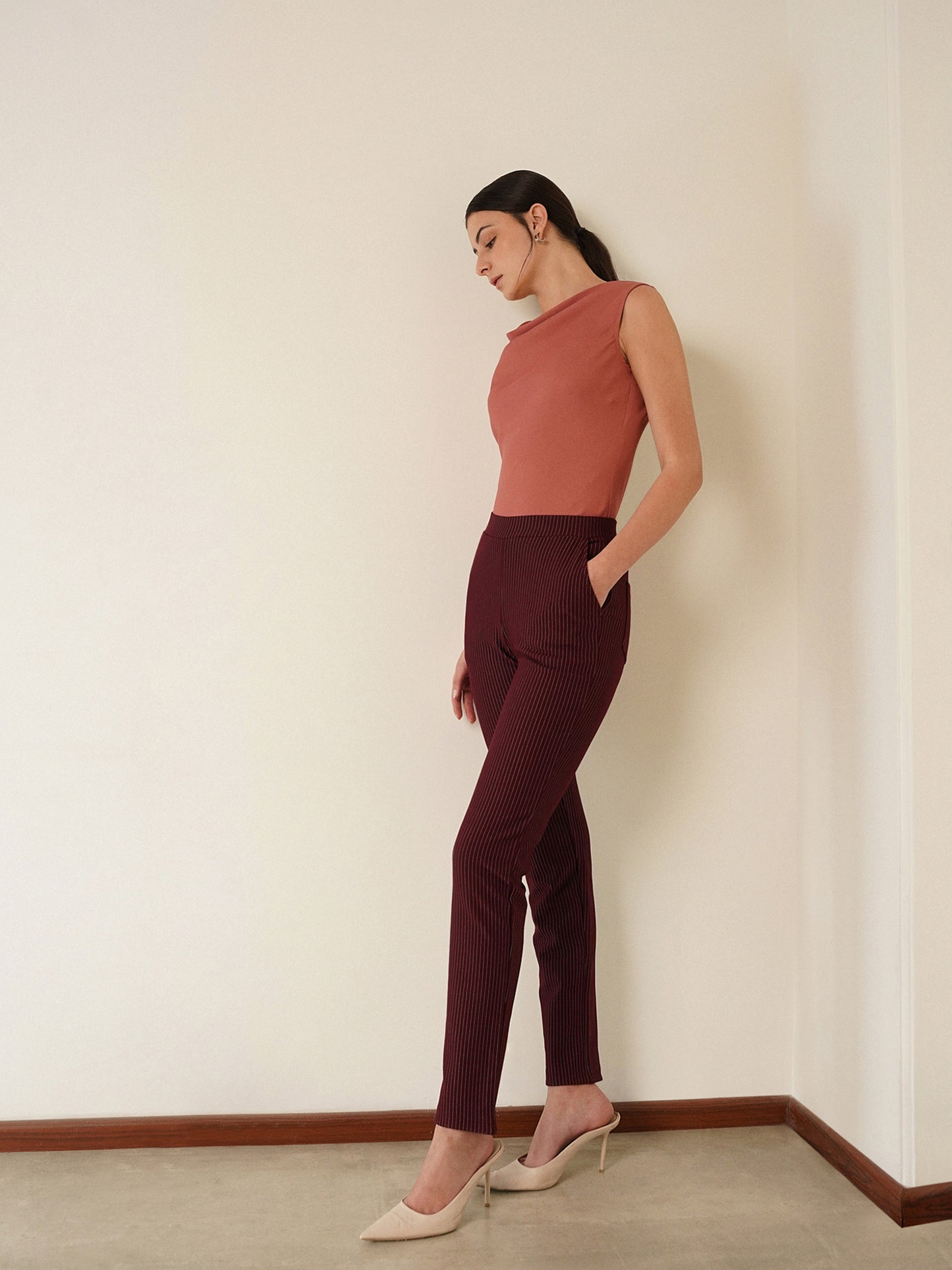 LivIn Striped Straight Pants - Maroon