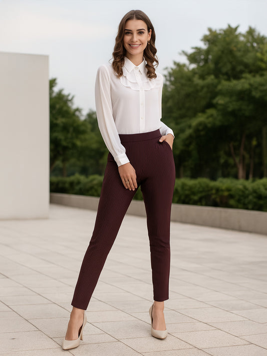 LivIn Striped Straight Pants - Maroon