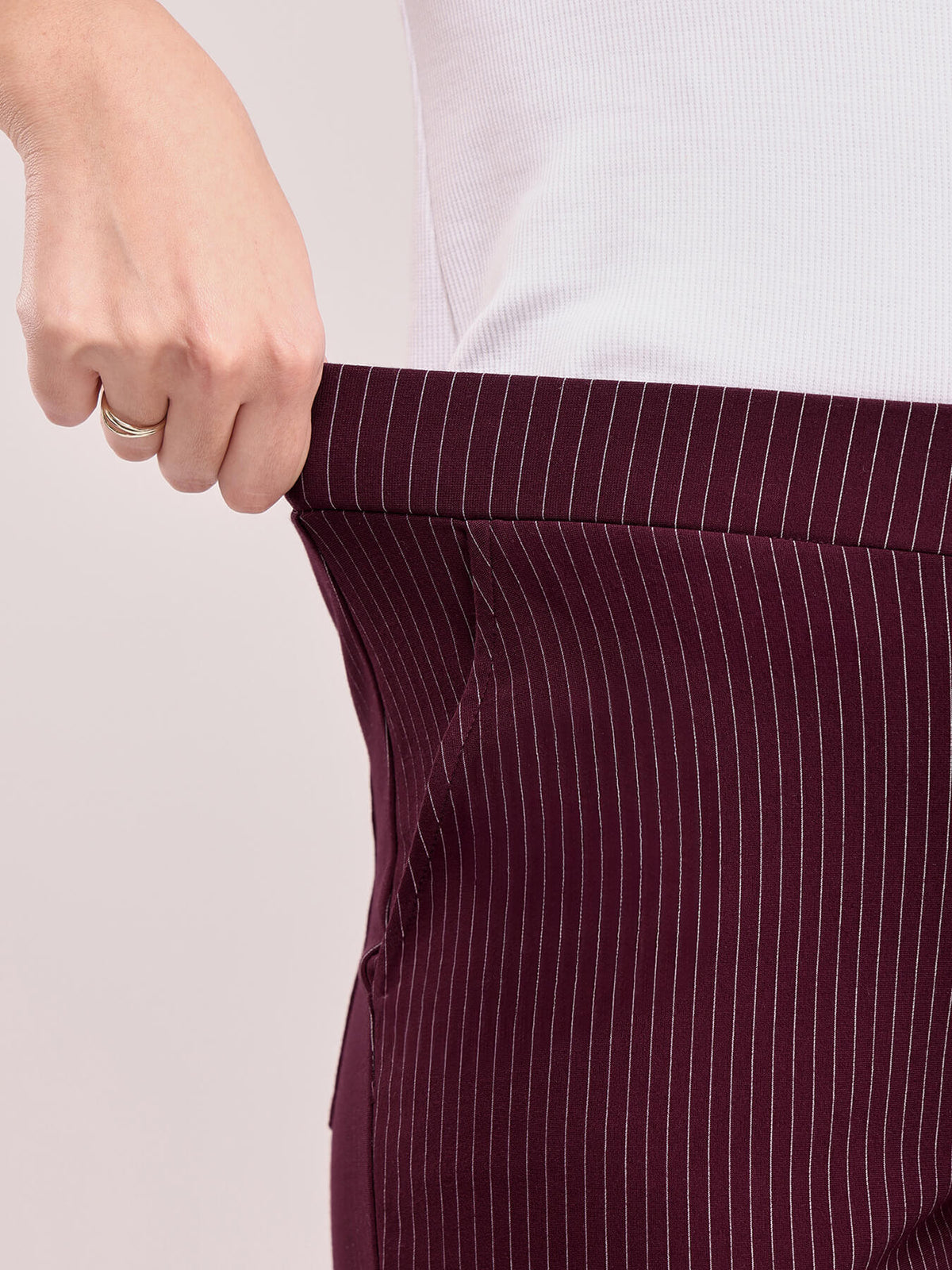 LivIn Striped Straight Pants - Maroon
