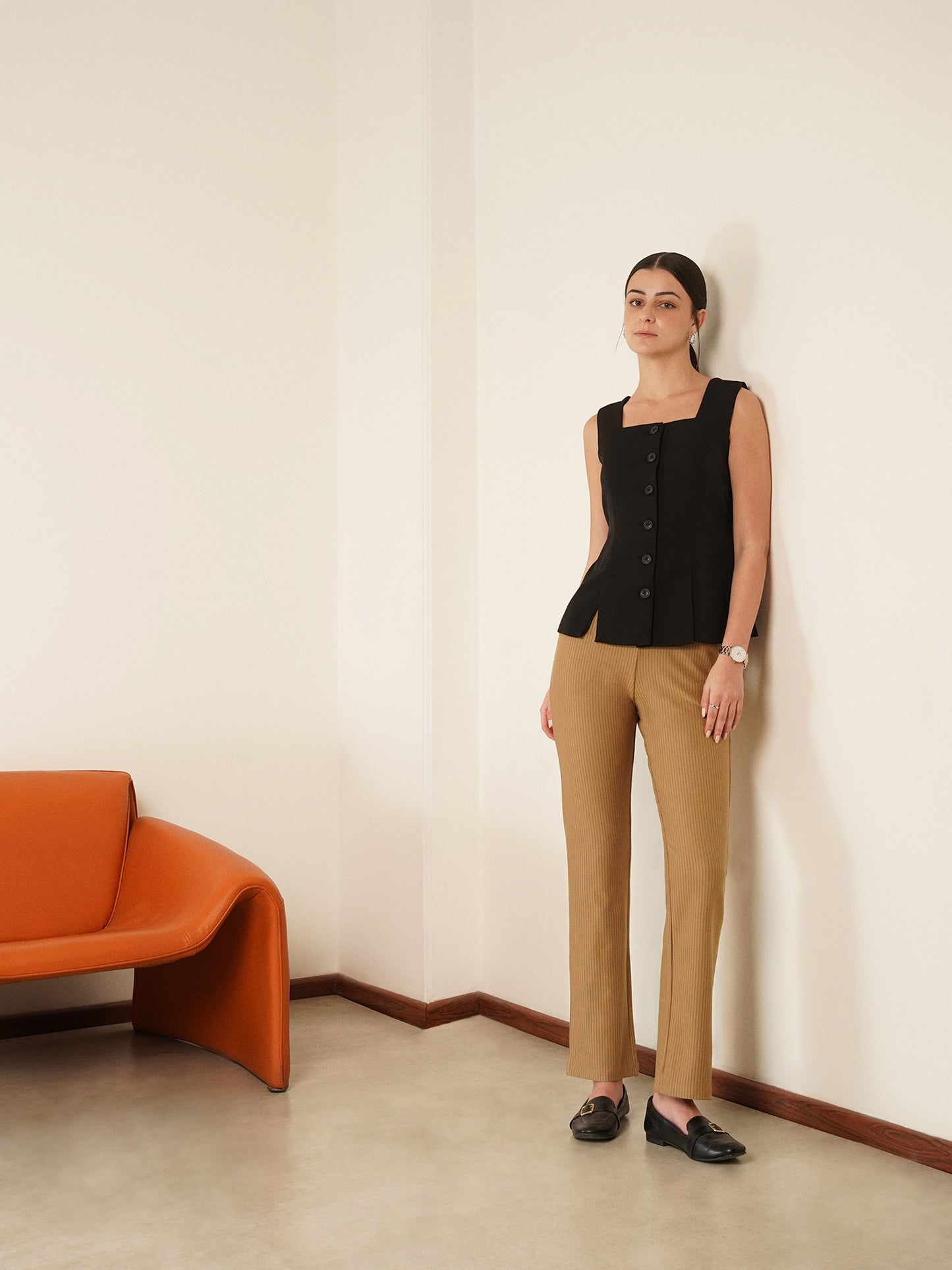 LivIn Striped Bootcut Pants - Beige