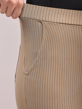 LivIn Striped Bootcut Pants - Beige