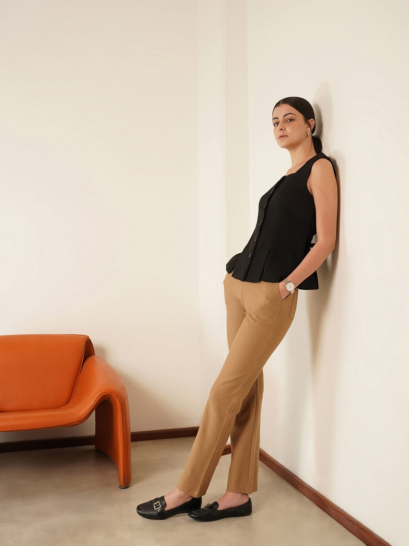 LivIn Striped Bootcut Pants - Beige