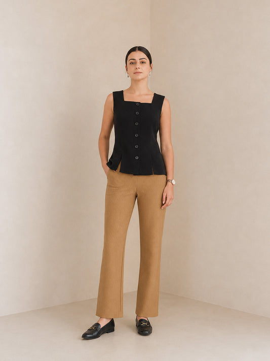 LivIn Striped Bootcut Pants - Beige