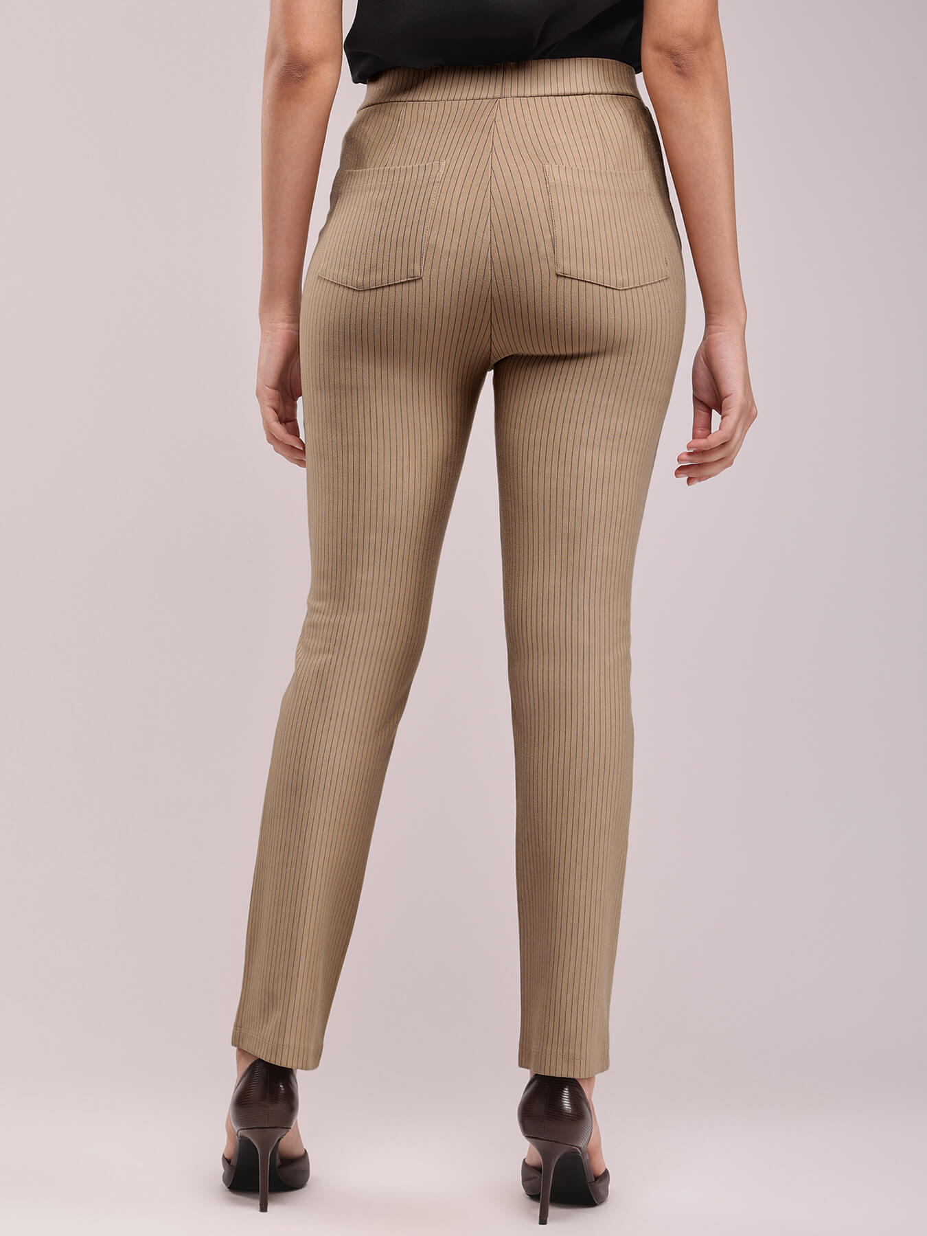 LivIn Striped Bootcut Pants - Beige