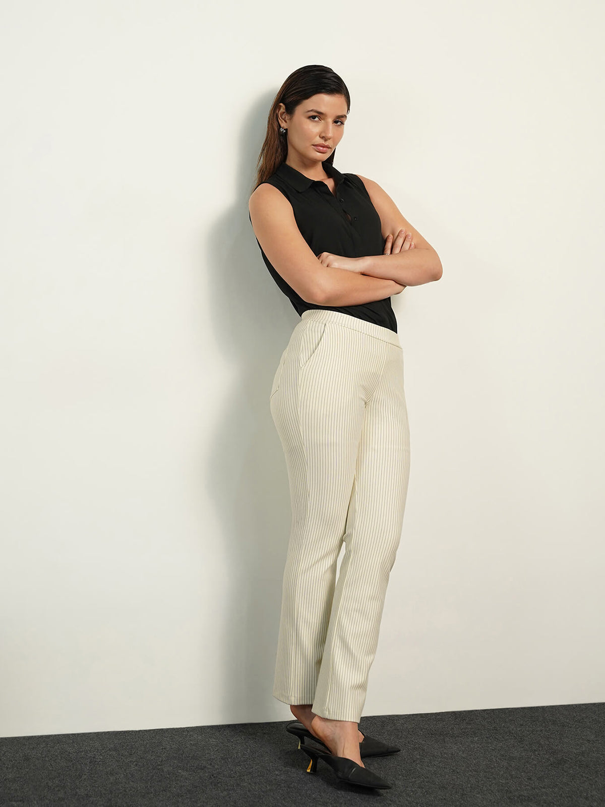 Livin Striped Bootcut Pants - Off White