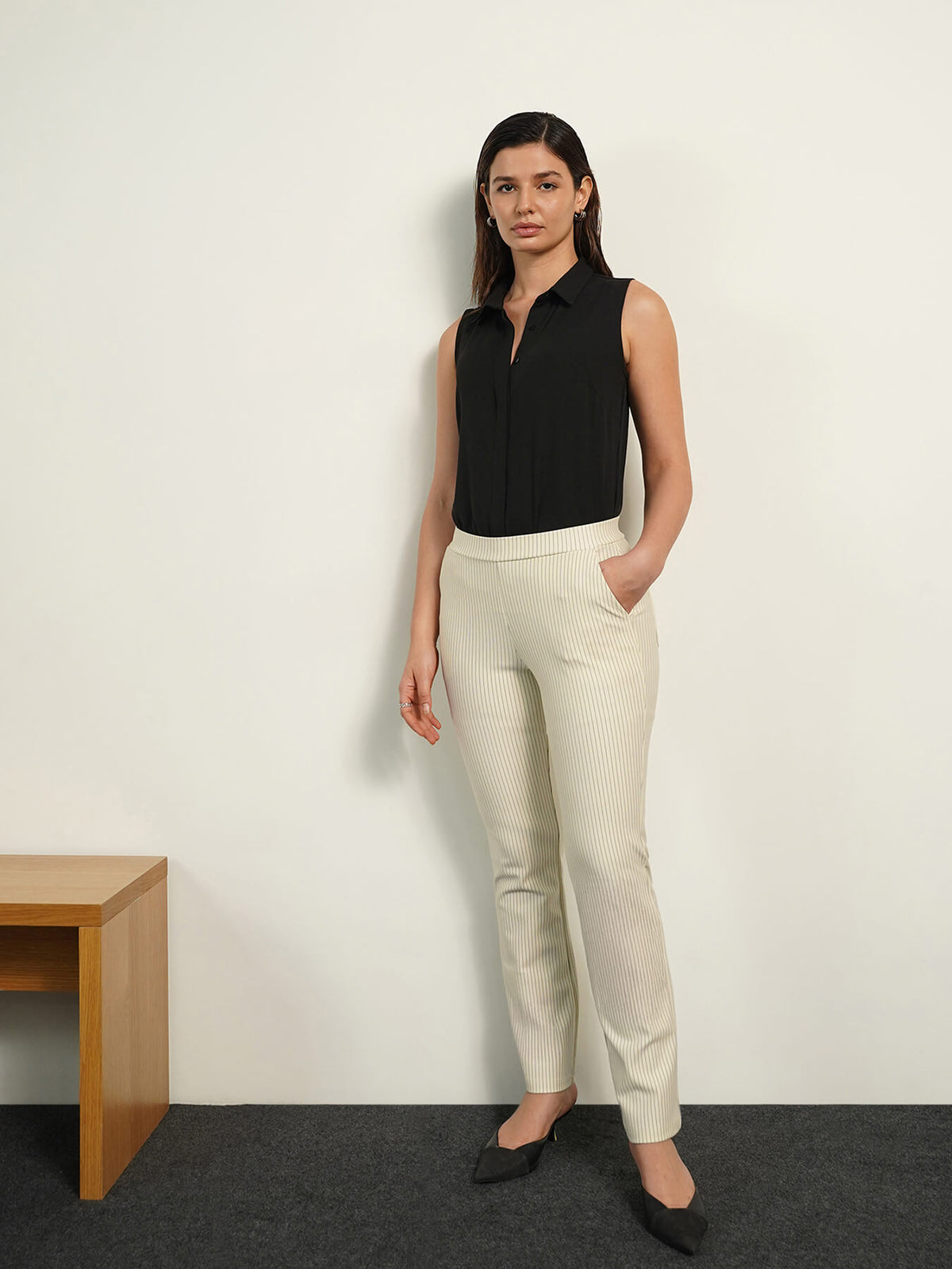 Livin Striped Bootcut Pants - Off White