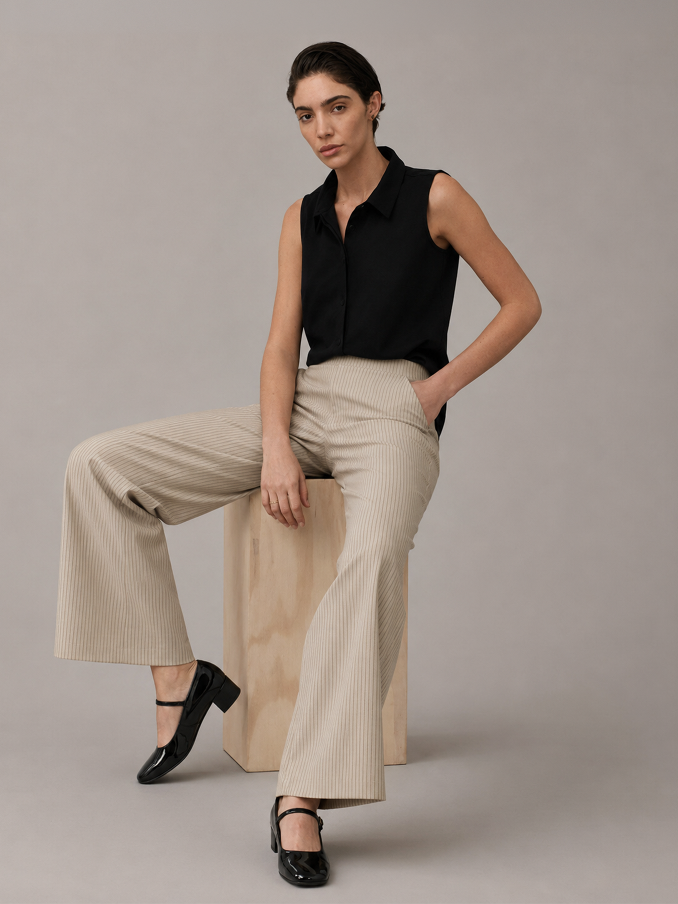 LivIn Striped Wide Leg Pants - Beige