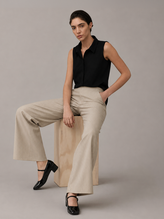 LivIn Striped Wide Leg Pants - Beige