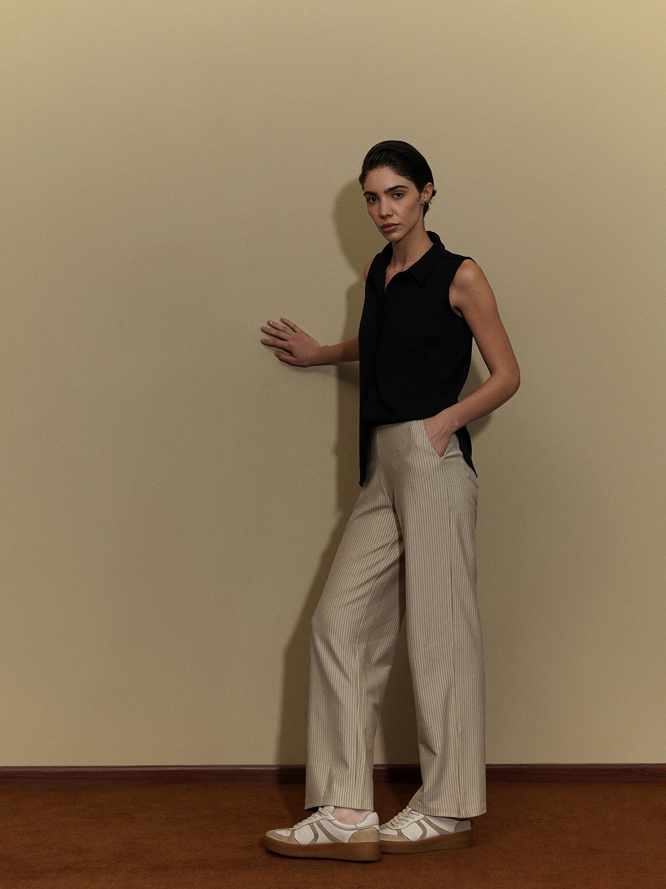 LivIn Striped Wide Leg Pants - Beige