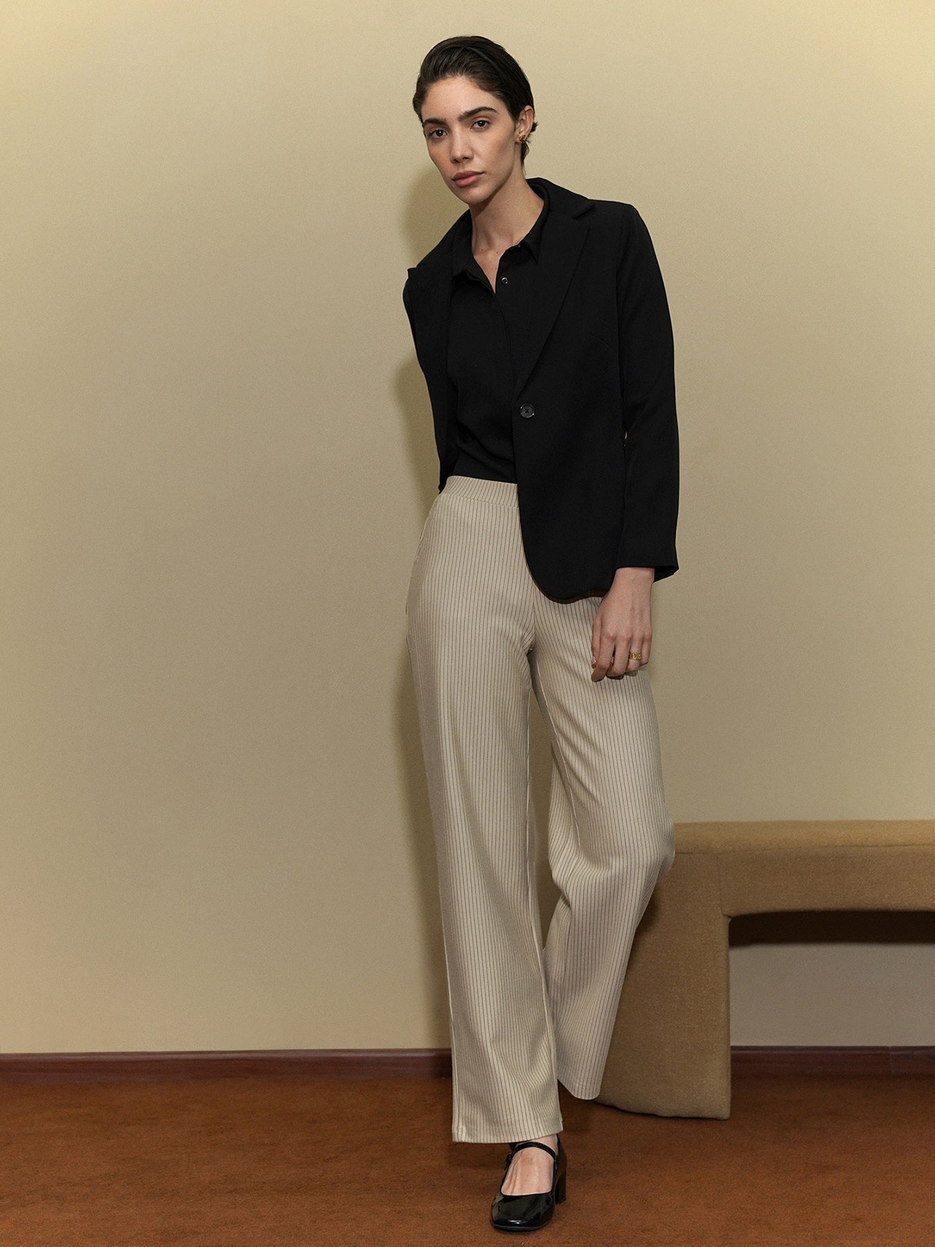LivIn Striped Wide Leg Pants - Beige