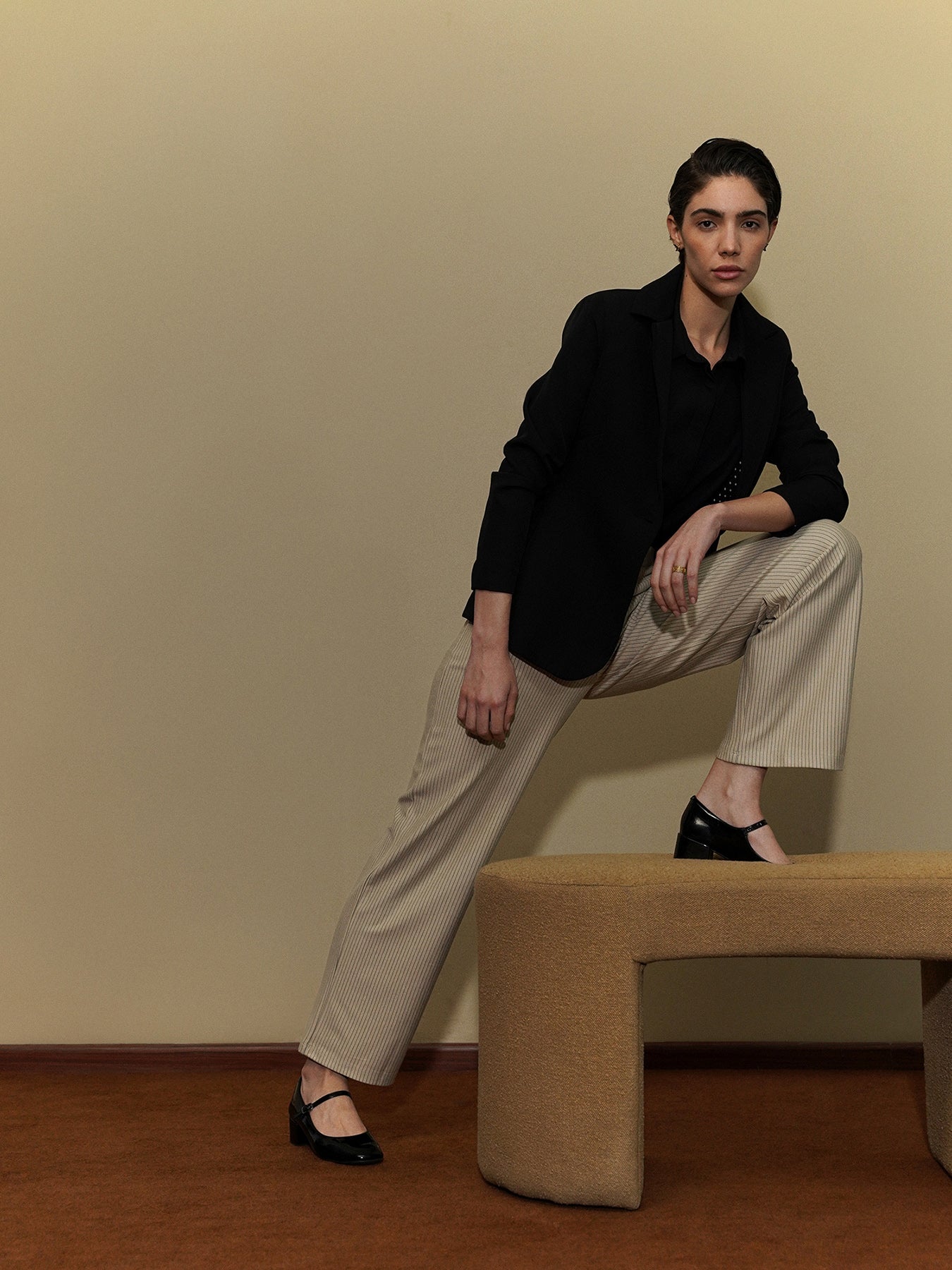 LivIn Striped Wide Leg Pants - Beige