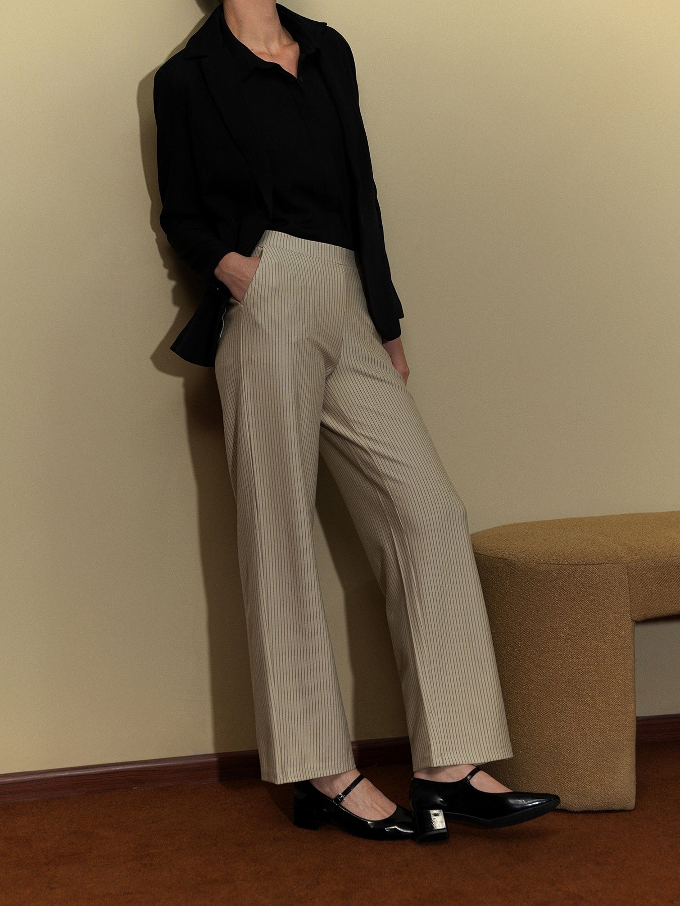 LivIn Striped Wide Leg Pants - Beige