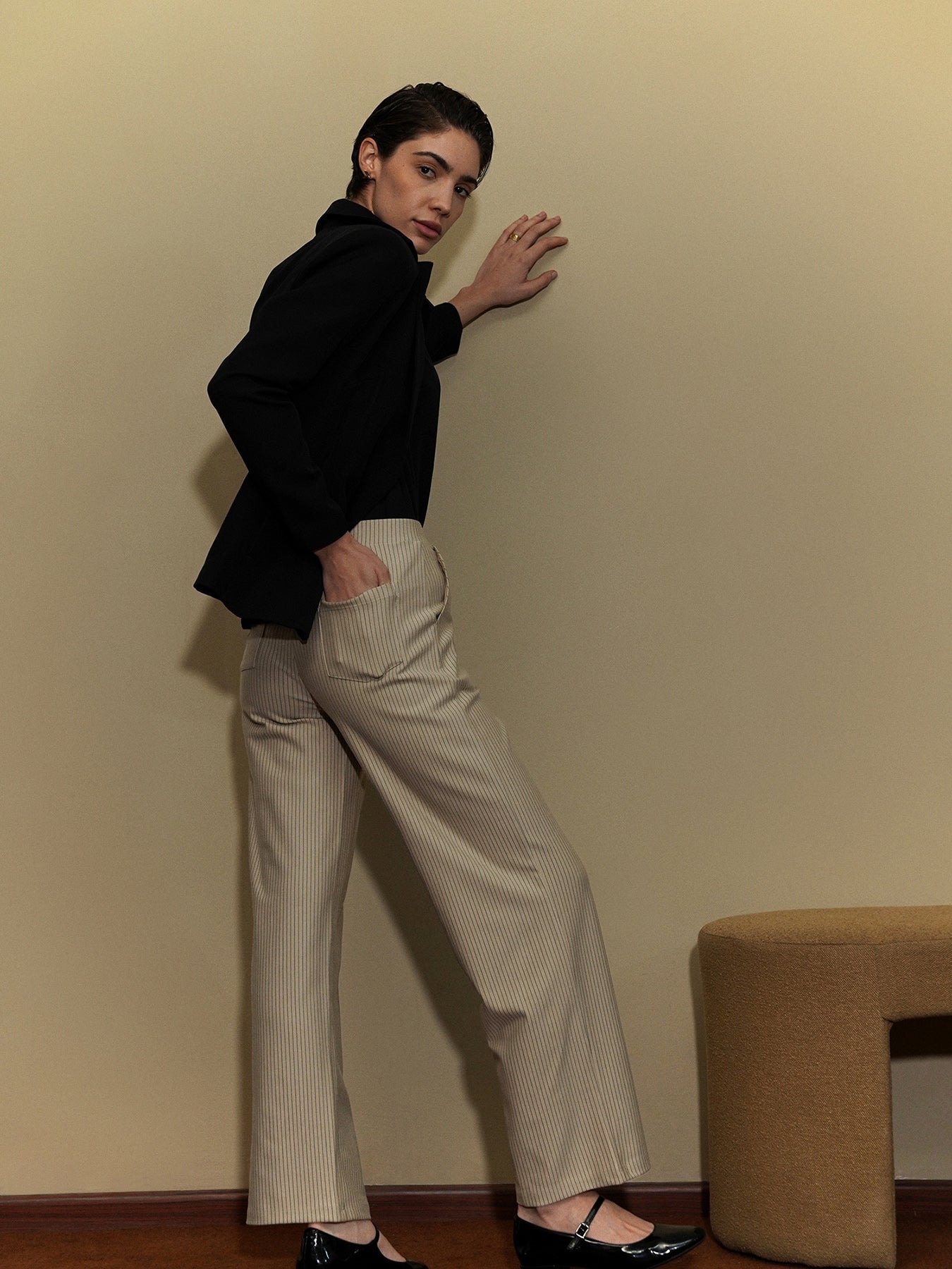 LivIn Striped Wide Leg Pants - Beige