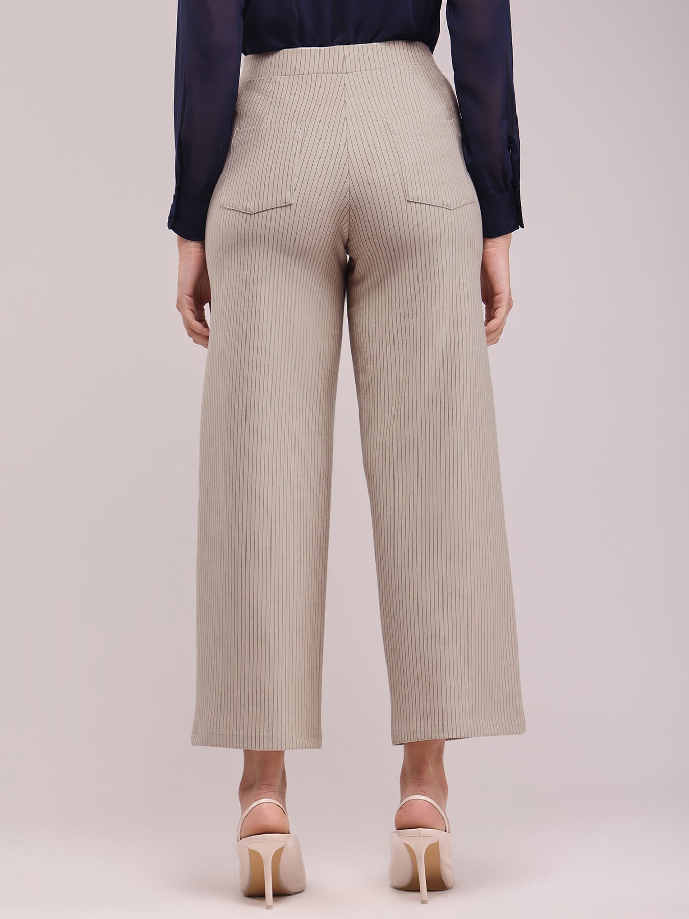 LivIn Striped Wide Leg Pants - Beige