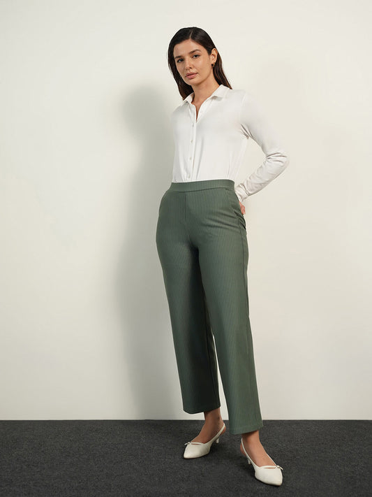Livin Striped Wide Leg Pants - Sage Green
