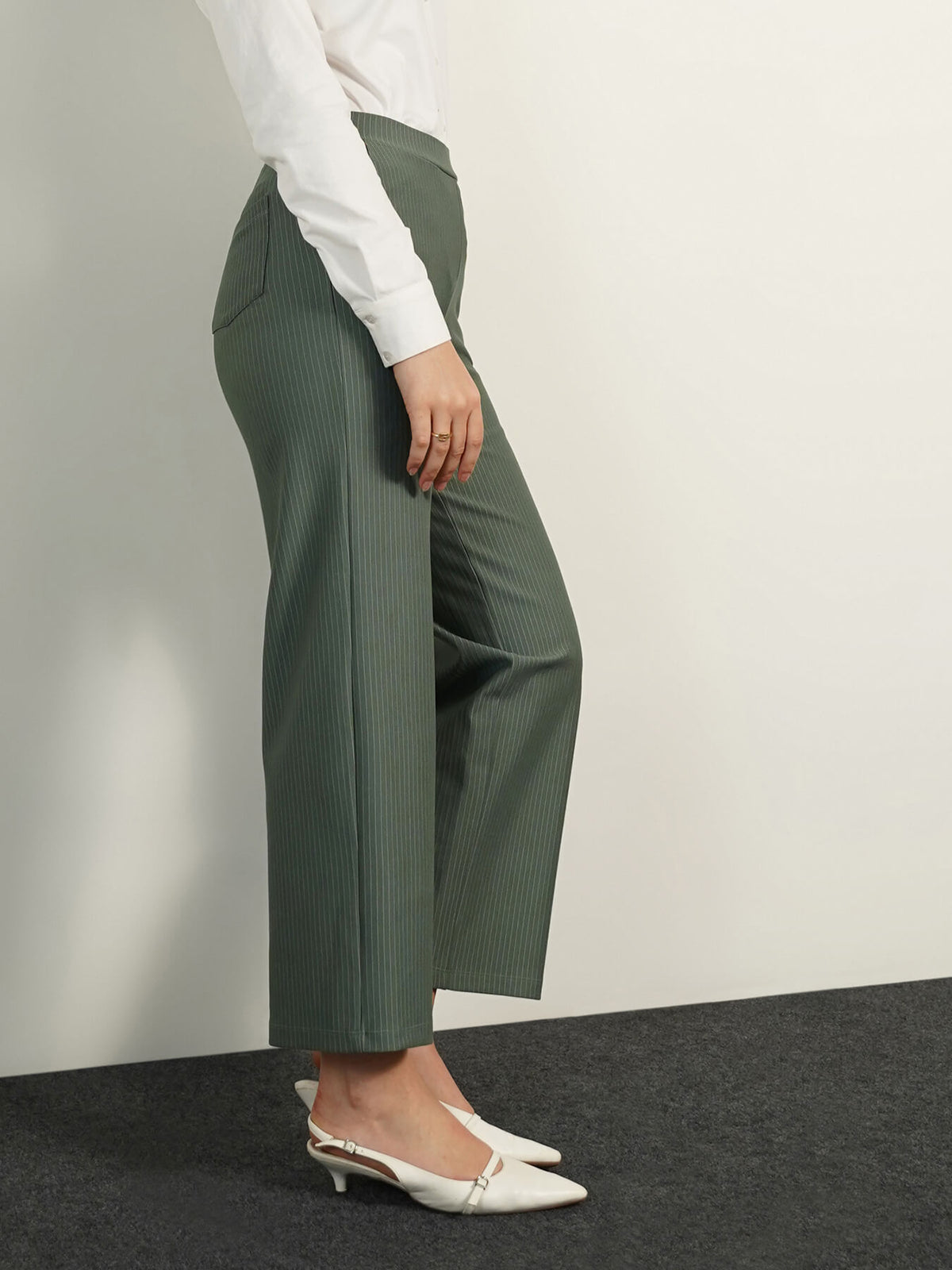 Livin Striped Wide Leg Pants - Sage Green