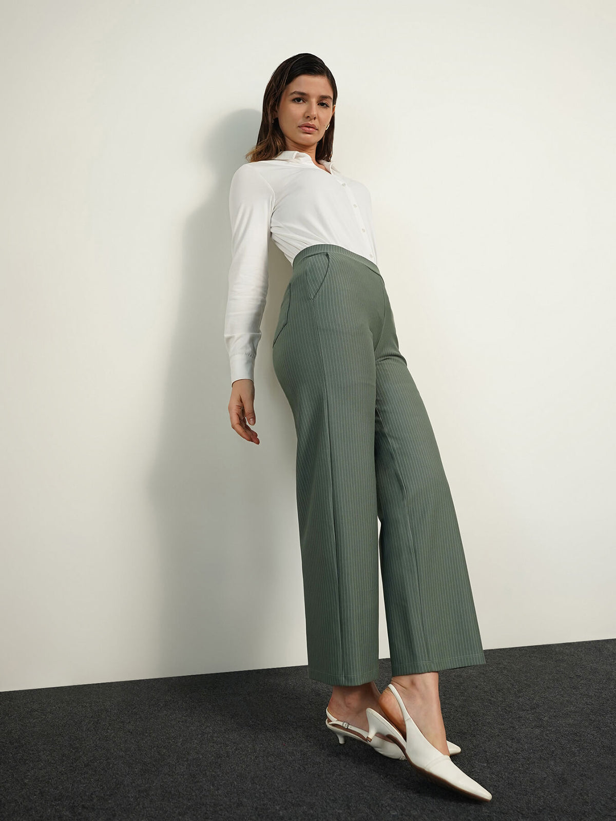 Livin Striped Wide Leg Pants - Sage Green