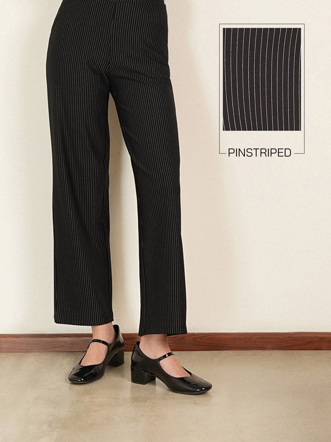 LivIn Striped Wide Leg Pants - Black
