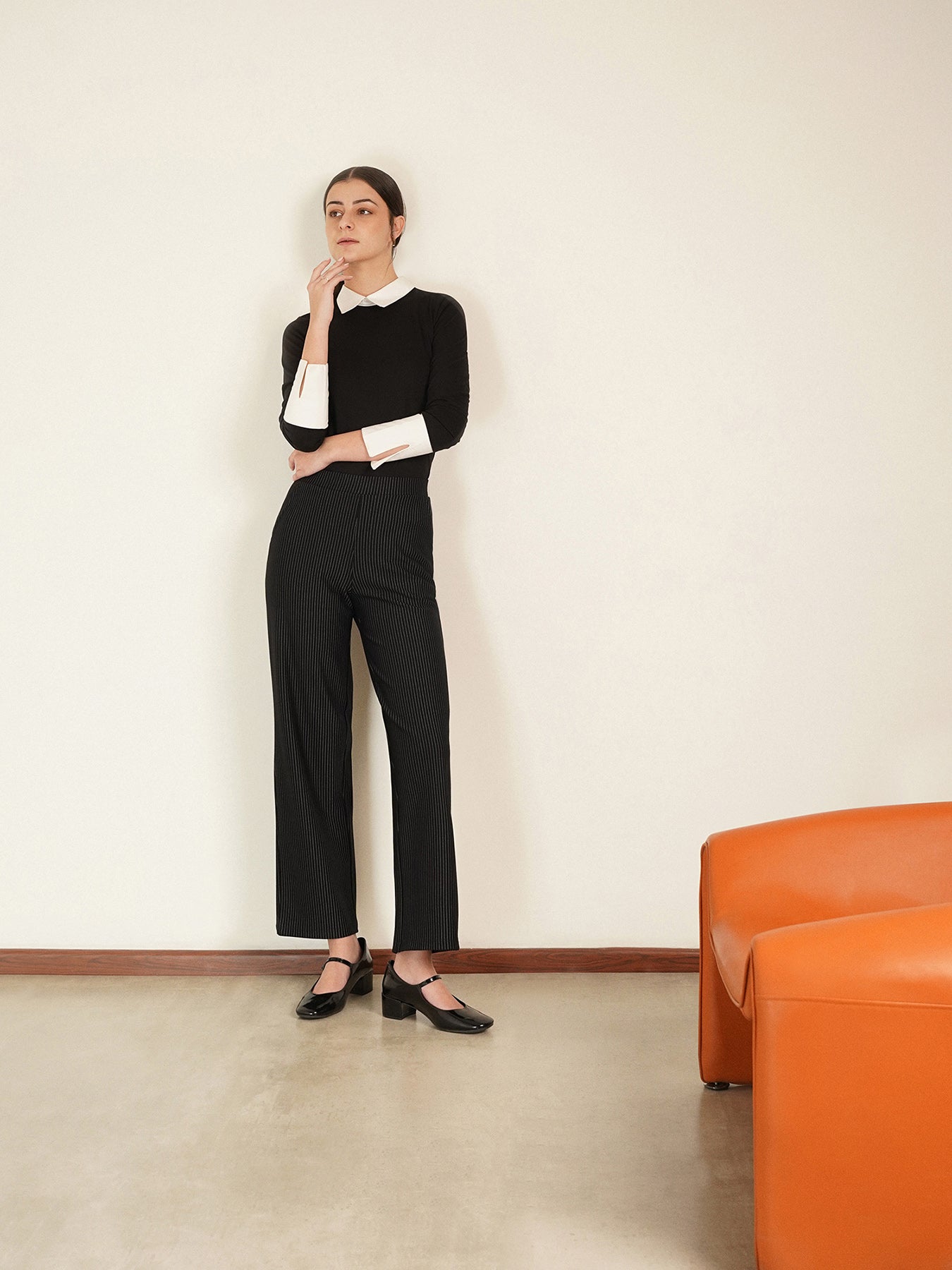 LivIn Striped Wide Leg Pants - Black