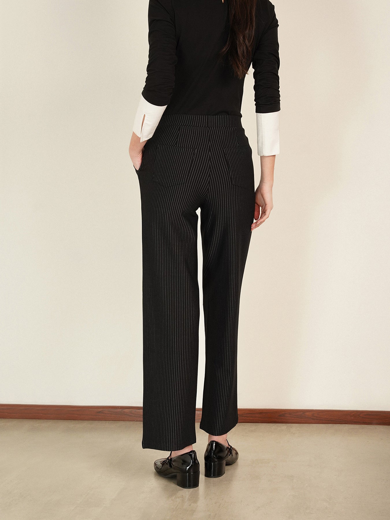 LivIn Striped Wide Leg Pants - Black