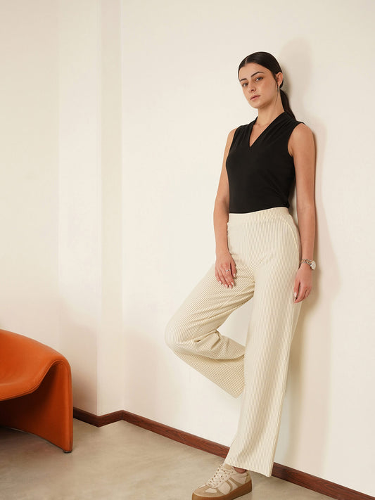 LivIn Striped Wide Leg Pants - Off White