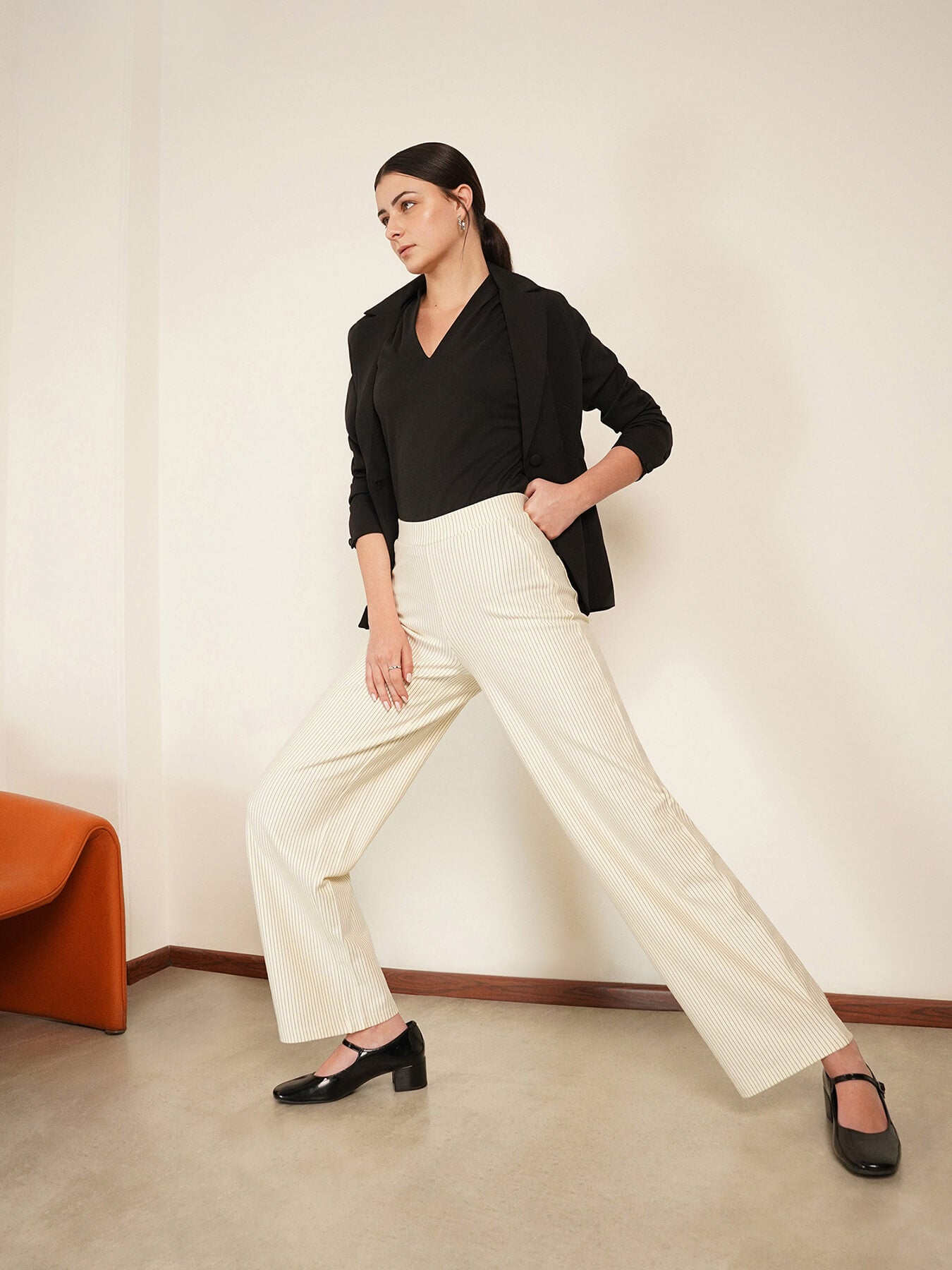 LivIn Striped Wide Leg Pants - Off White